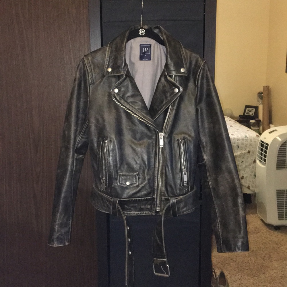 Gently Worn Gap Faded Black Leather Biker Jacket M